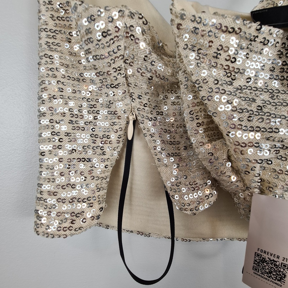 Forever 21 Sequin Ivory Two Piece Outfit Women's Small Top And Skirt Shiny Party - Picture 9 of 16